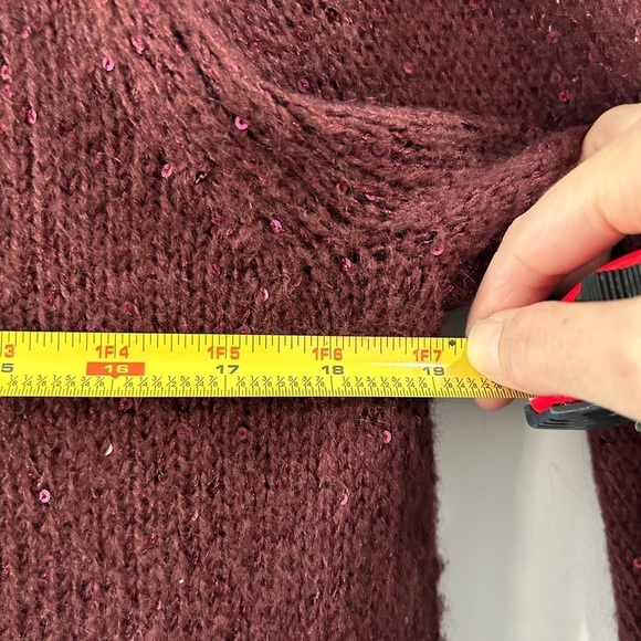 J. Jill Draped Sequin Cardigan Sz L Burgundy Boho Fairy Casual Preppy Holiday - Picture 5 of 7